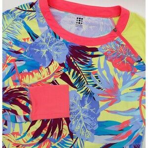 Title Nine Floral Rash Guard Top Women's Large Tropical Crewneck  Long Sleeves